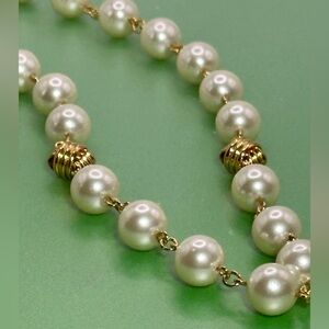Rare Vintage Napier Elegant Pearl Necklace with Gold Accents